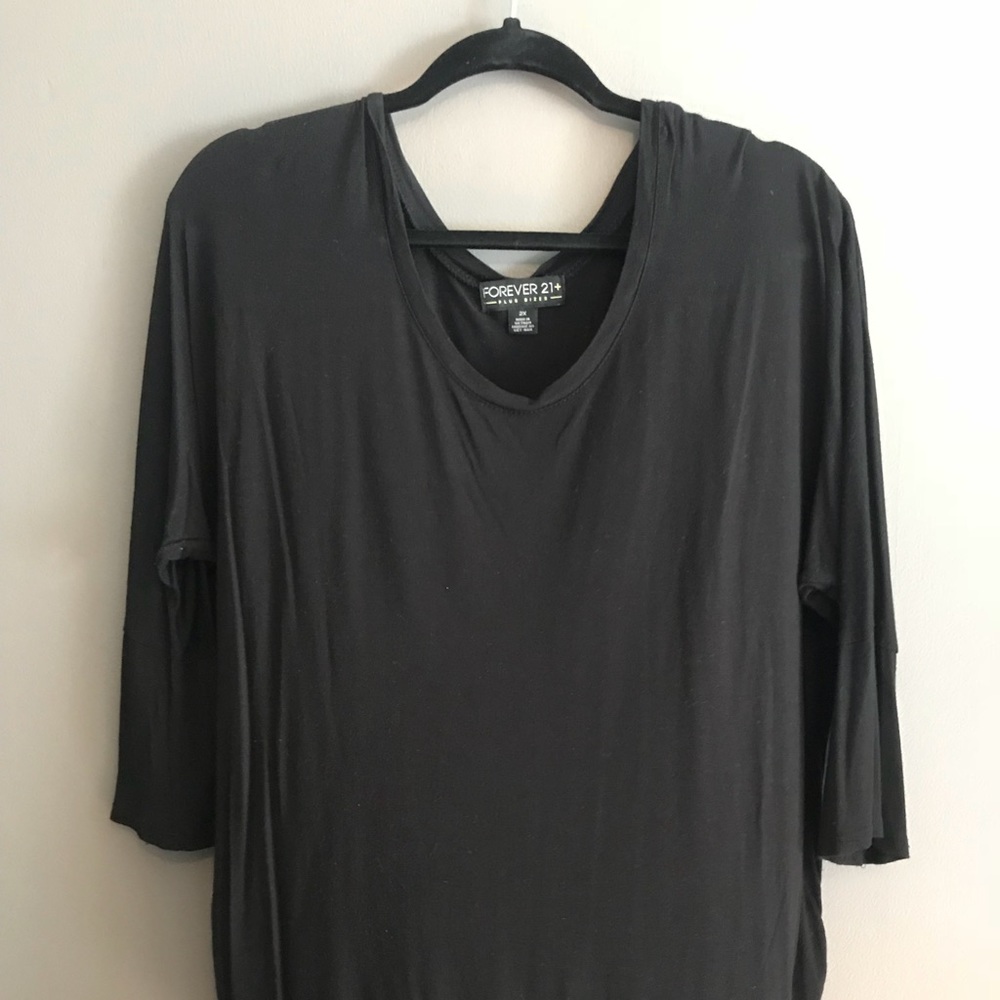 Plan black shirt fitted around the forearm